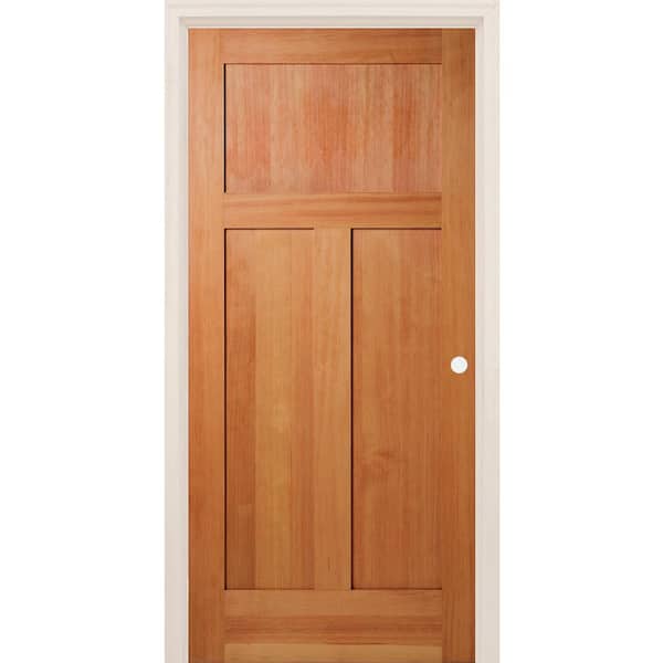 Builders Choice 28 in. x 80 in. 3-Panel Left-Handed Craftsman Shaker Unfinished Fir Wood Single Prehung Interior Door