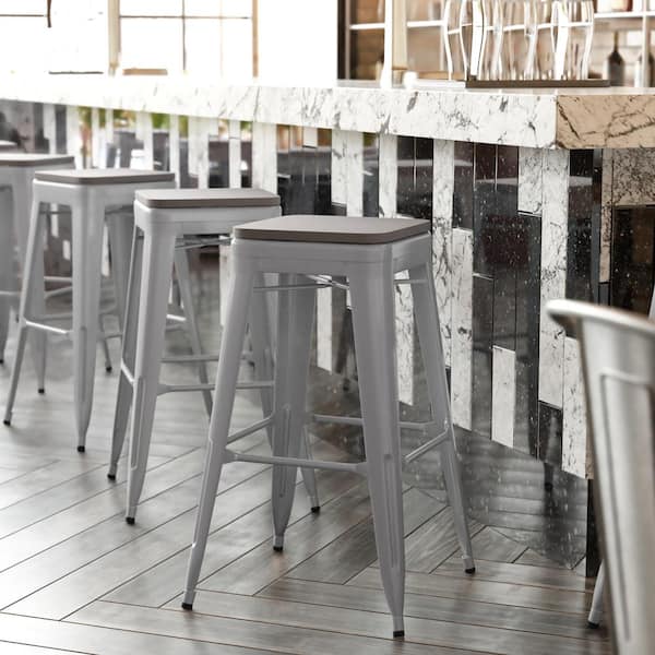 Carnegy Avenue 31 in. Silver/Gray Metal Outdoor Bar Stool