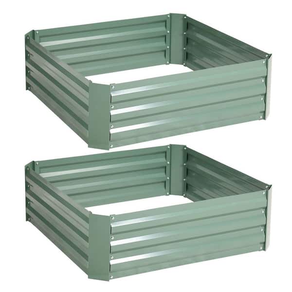 Aoodor 3 ft. x 3 ft. x 1 ft. Green Outdoor Raised Garden Bed Galvanized Steel Planter 2-pieces