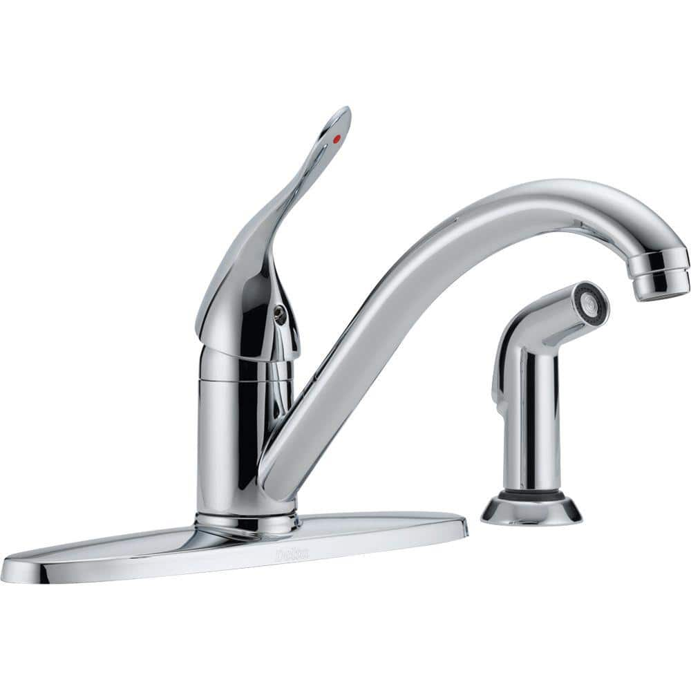 Delta Classic Single Handle Standard Kitchen Faucet With Side Sprayer   Chrome Delta Standard Kitchen Faucets 400lf Hdf 64 1000 