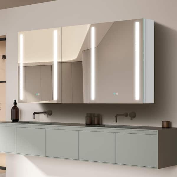 Zeafive 50 in. W x 30 in. H Rectangular White Aluminum Surface Mount Bathroom Medicine Cabinet w/Mirror and Lights and Defogger