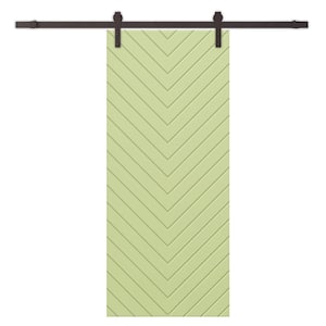 Herringbone 42 in. x 96 in. Fully Assembled Sage Green Stained MDF Modern Sliding Barn Door with Hardware Kit