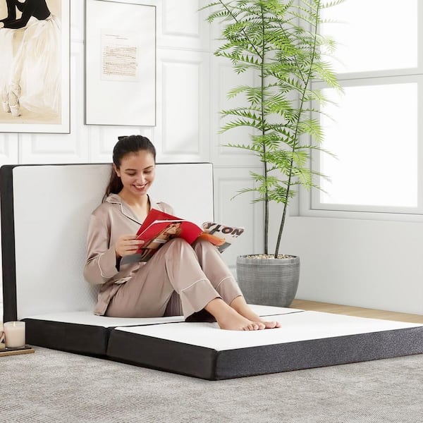 White Queen Medium Firm Tri-Fold Mattress Topper Memory Foam 4 in. Folding Mattress