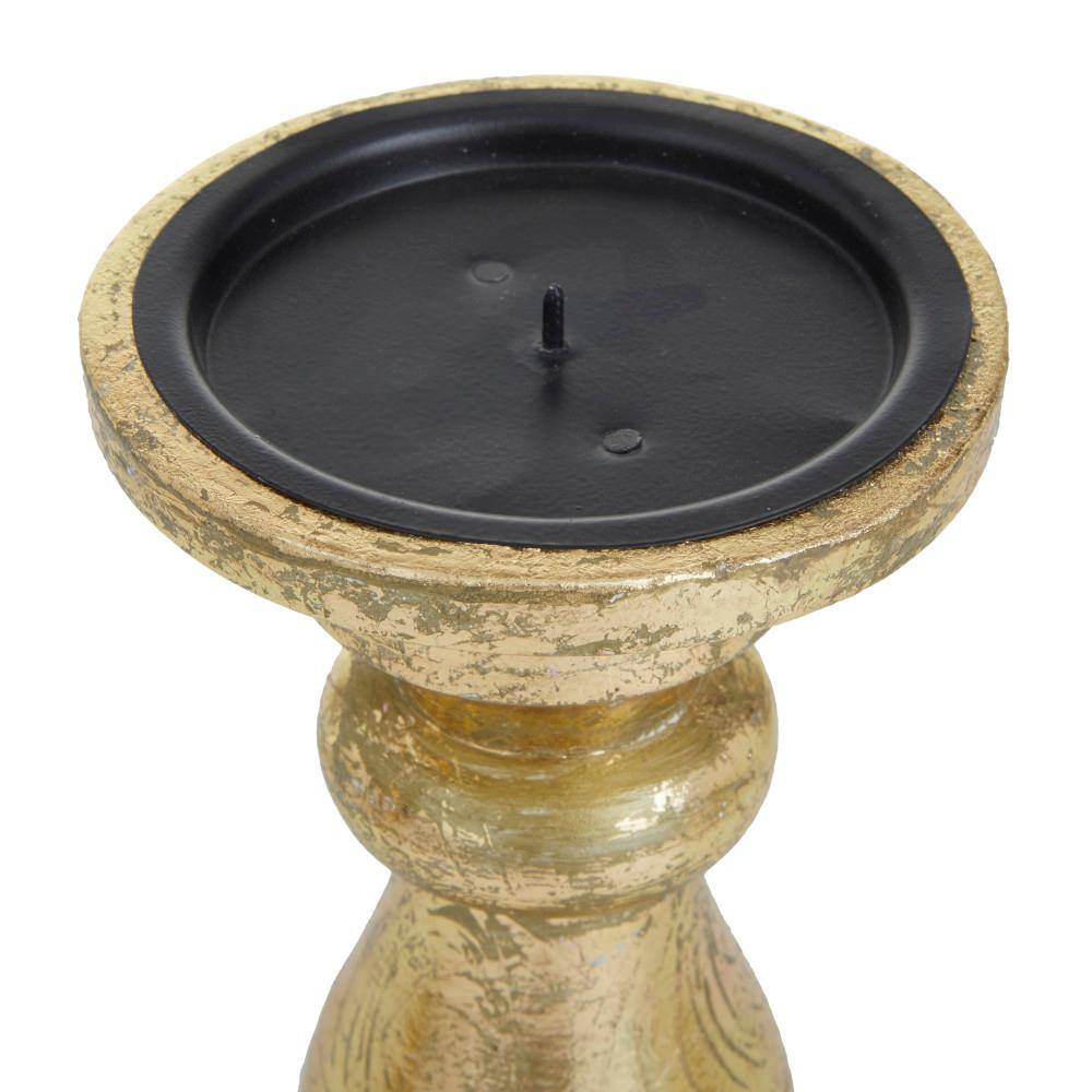 Elegant Gold Mango Wood Pillar Candle Holder Trio