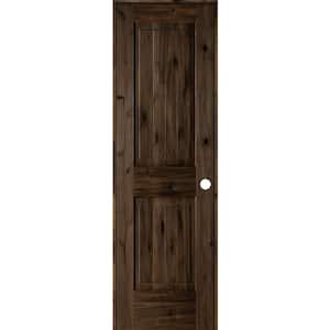 24 in. x 80 in. Knotty Alder 2 Panel Left-Hand Square Top V-Groove Black Stain Solid Wood Single Prehung Interior Door
