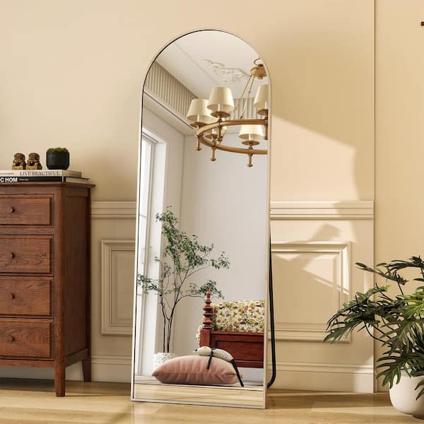 XRAMFY 21 in. W x 64 in. H Arched Silver Aluminum Alloy Framed Full Length Mirror Standing Floor Mirror