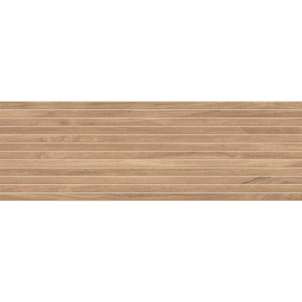 Flume Ambrosia Brown 13-in. x 39-in. Subway Linear Wood-Look Matte Ceramic Wall Tile (14.31 sq. ft. / Case)