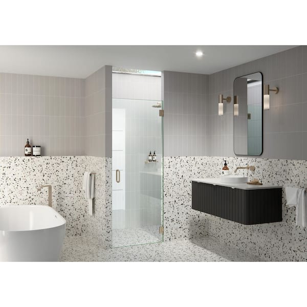 24 in. W x 78 in. H Pivot/Hinged Frameless Shower Door in Brushed Bronze-Door Only-Width Adj 24.375-24.775