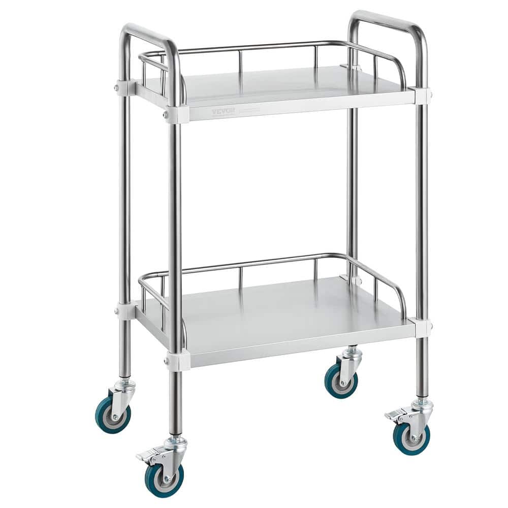 Lab Rolling Cart, 2-Shelf Stainless Steel Rolling Cart, Lab Serving Cart, Dental Utility Cart Kitchen Cart
