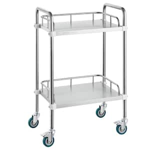 15.16 x 21.57 x 34.06 in. Lab Rolling Cart, 2-Shelf Stainless Steel Rolling Cart, Lab Serving Kitchen Cart