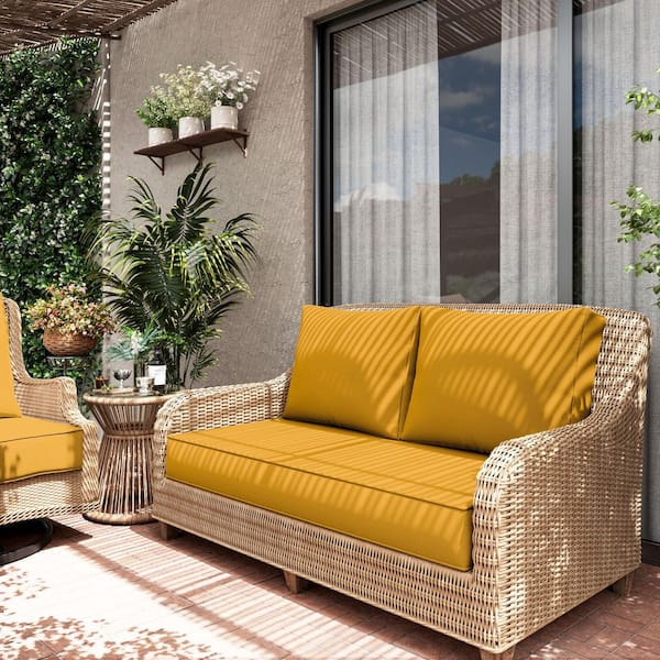 46 in. x 26 in. x 5 in. Outdoor Patio Replacement Loveseat Sofa Cushion Set with Backrest Yellow