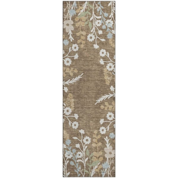 Mayfield Premium Machine Washable Abstract AMF2334 Chocolate 2 ft. x 7 ft. Runner Rug