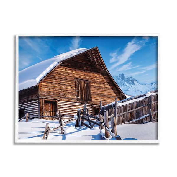 Winter Log Cabin Photography by Beth Sheriden 1-Piece Framed Graphic Print Architecture Poster Art Print 20 in. x 16 in.