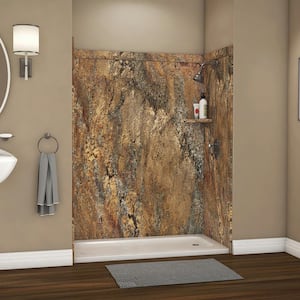 Adaptable 60 in. x 60 in. x 80 in. 9-Piece Easy Up Adhesive Alcove Shower Surround in Crema Bordeaux