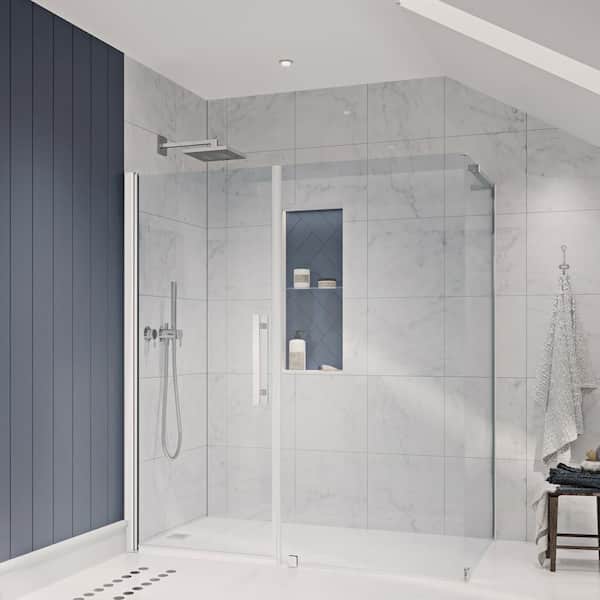 OVE Decors Pasadena 57-13/16 in. W x 72 in. H Rectangular Pivot Frameless Corner Shower Enclosure in Chrome