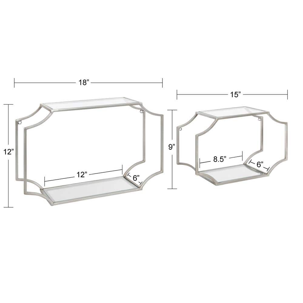 Ciel Silver Glass and Metal Wall Shelf Set
