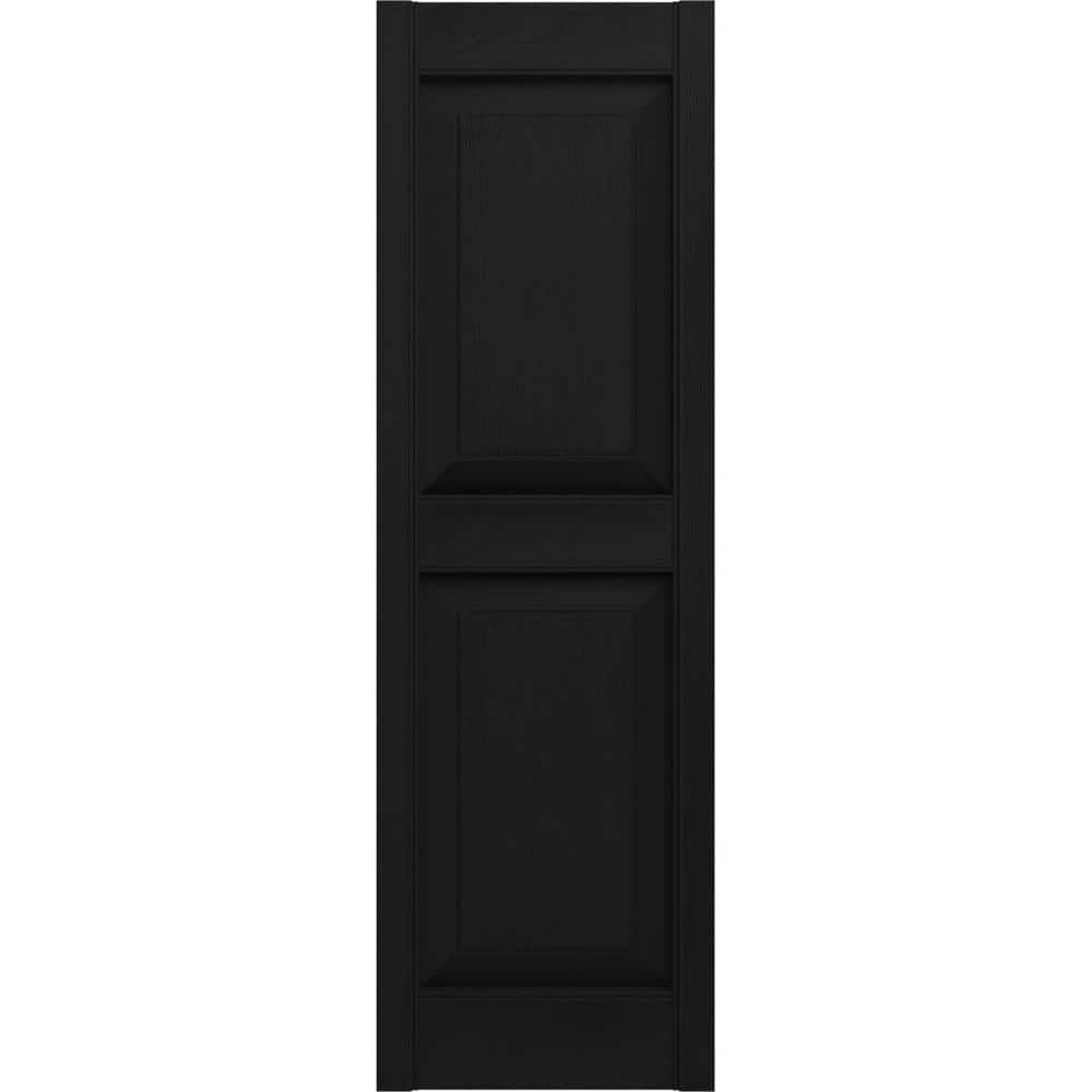 12 in. x 67 in. Raised Panel Vinyl Exterior Shutters Pair in Black