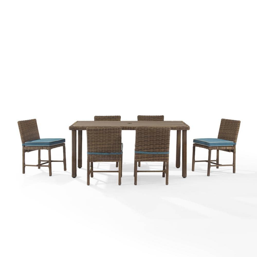 Bradenton 7-Piece Navy Wicker Outdoor Dining Set with Steel Frames