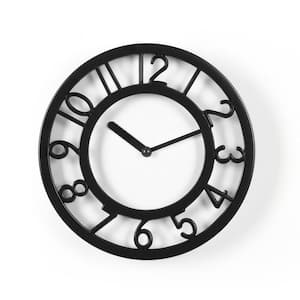 Black 8 in. Round Plastic Decorative Wall Clock Suitable for Home, Office