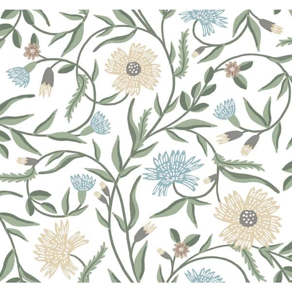 RIFLE PAPER CO. Aster White Green Matte Non-Pasted Wallpaper