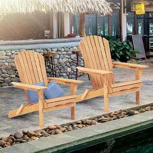 Classic Light Brown Solid Wood Outdoor Patio Folding Adirondack Chair, Half Assembled (Set of 2)