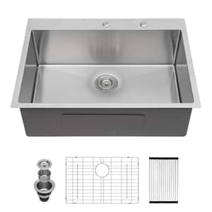 28 in. Drop in Single Bowl 18-Gauge Stainless Steel Kitchen Sink with Bottom Grids