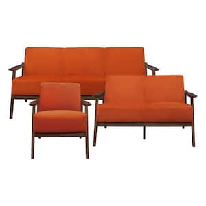 Lonita 73 in. W. Straight Arm Velvet Rectangle 3-Piece Living Room Sofa Set in Orange