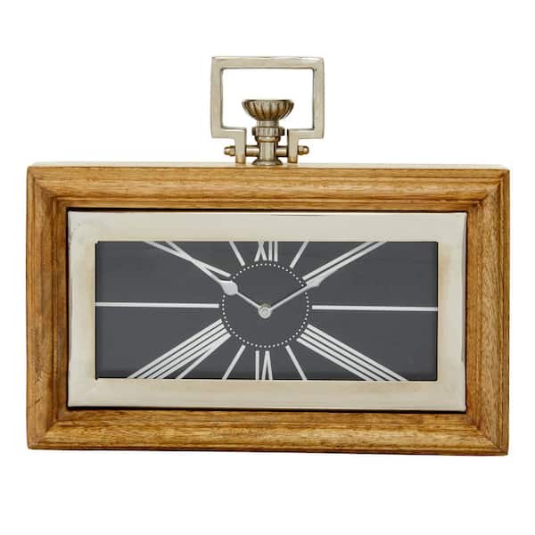 Litton Lane Oak Brown and Silver Table Clock