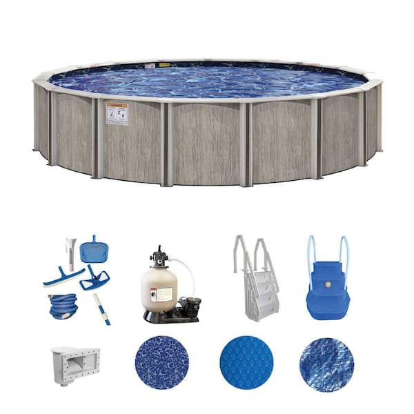Aspen Wood 24 ft. Round 54 in. Deep Above Ground Deluxe Hard Sided Pool Package