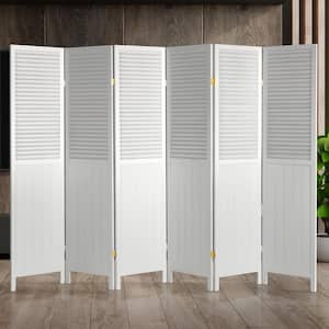 White 6 ft. Tall Louvered Beadboard 6-Panel Room Divider