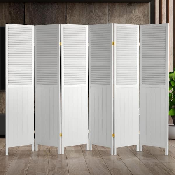 Oriental Furniture White 6 ft. Tall Louvered Beadboard 6-Panel Room Divider