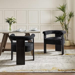 Emanuele Modern Black Boucle Dining Chair with Solid Wood Legs Set of 2