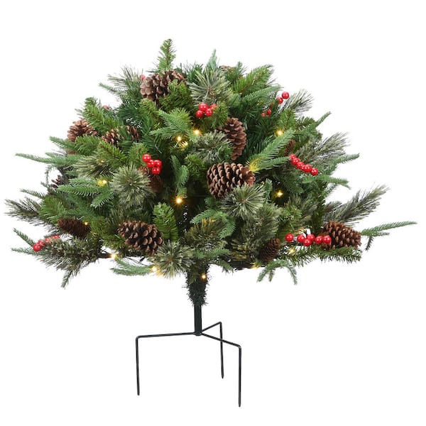National Tree Company 22 in. Artificial Green Colonial Urn Filler with Battery Operated LED Lights