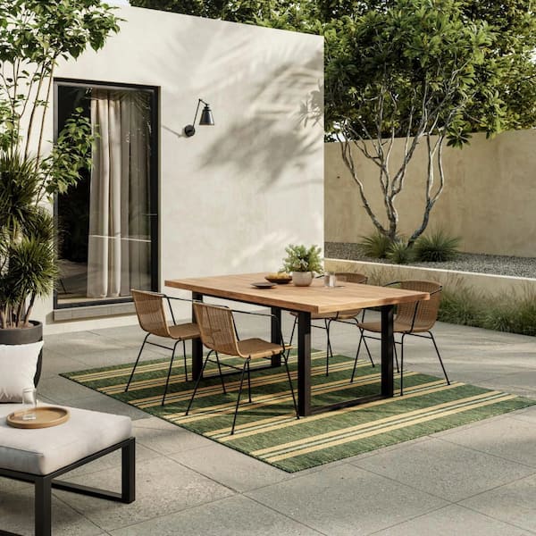 Horizon Indoor/Outdoor Green 4 ft. x 6 ft. Stripes Contemporary Area Rug