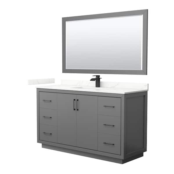 Icon 60 in. W x 22 in. D x 35 in. H Single Bath Vanity in Dark Gray with Giotto Quartz Top and 58 in. Mirror
