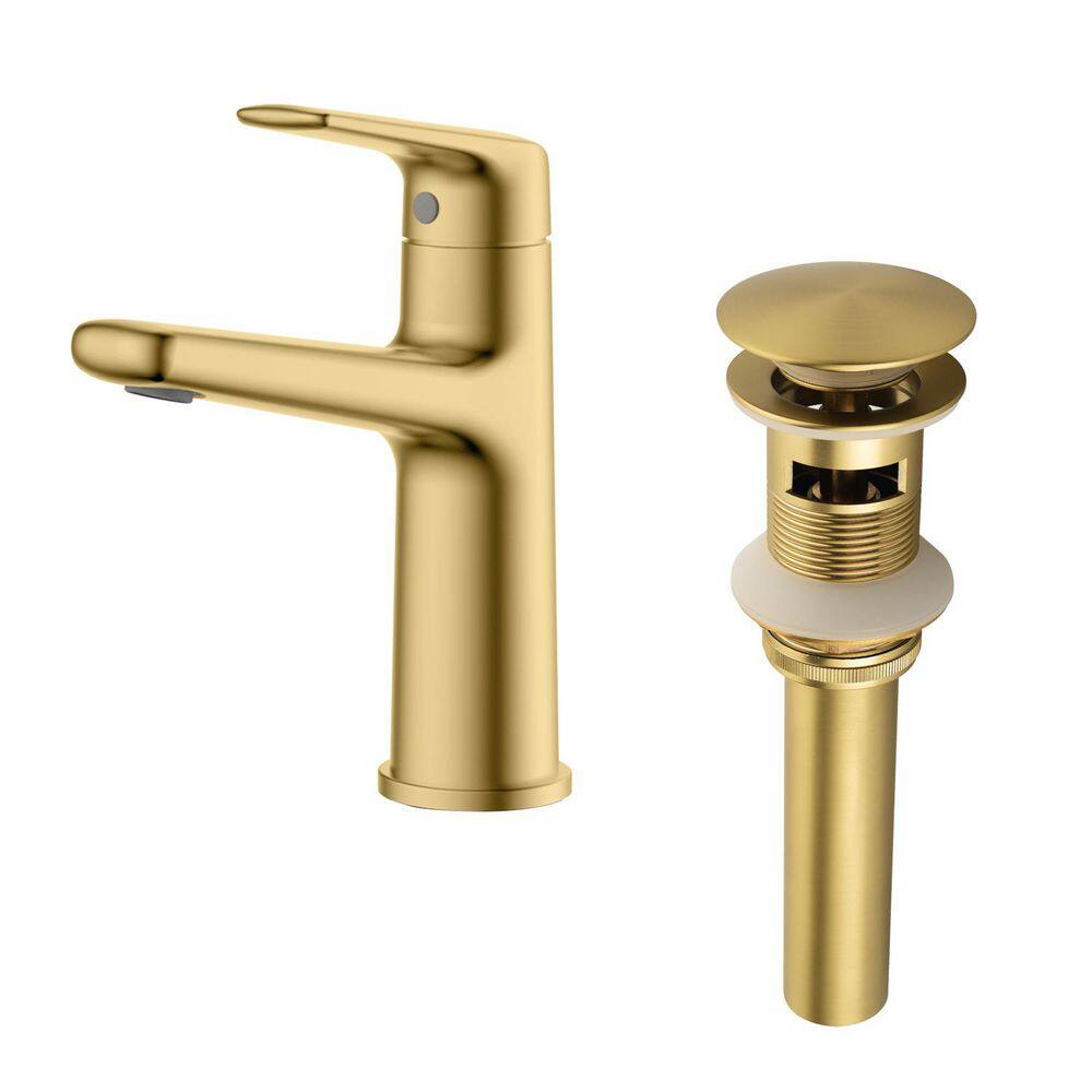 Single Handle Single Hole Bathroom Sink Faucet with Drain, Lever Handle Bathroom Sink Faucet in Brushed Gold price history on PriceWatchPro