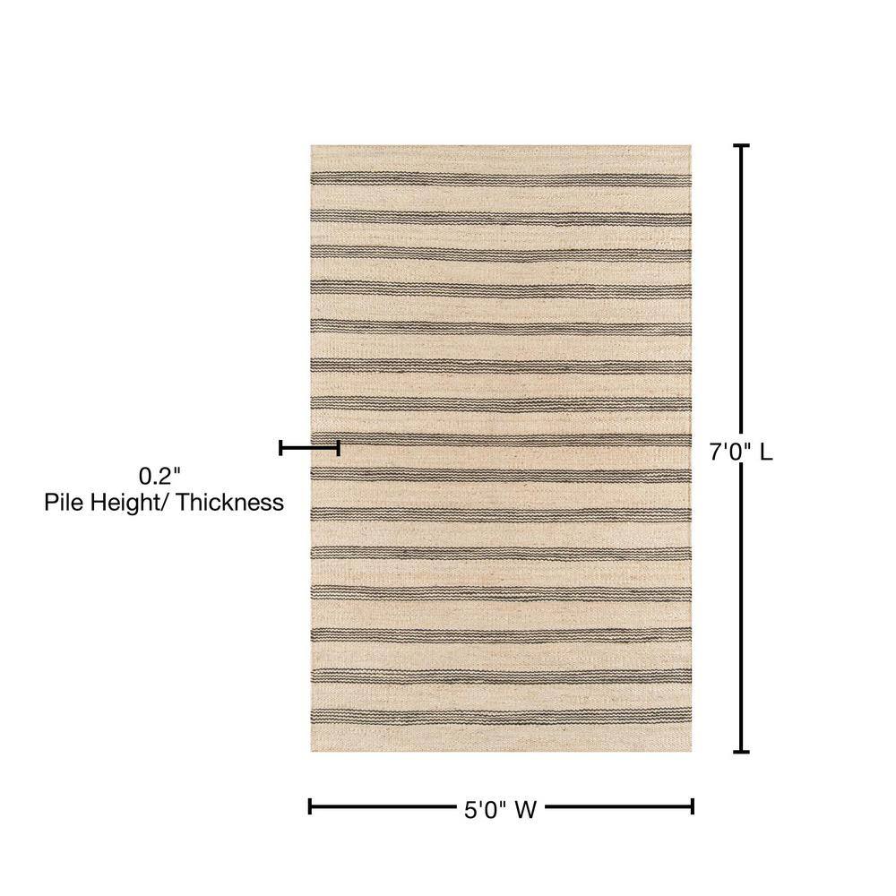 Charcoal Striped Handwoven Jute 5' x 7' Area Rug