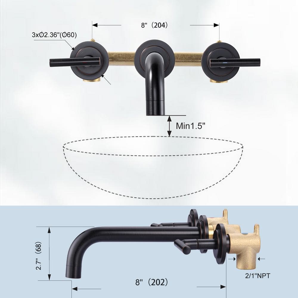 Oil Rubbed Bronze Double Handle Wall Mounted Bathroom Faucet