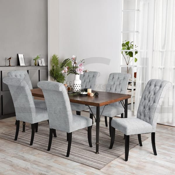Furniturer Dining Chair Gray, High Back Cloth Dining Room Chairs