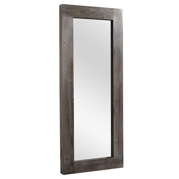 Dovelina 58 in. x 24 in. Large Rustic Rectangle Wood Framed Brown With Hooks Leaning Mirror