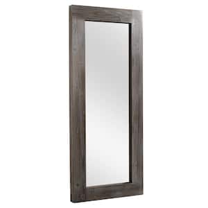 58 in. x 24 in. Large Rustic Rectangle Wood Framed Brown With Hooks Leaning Mirror