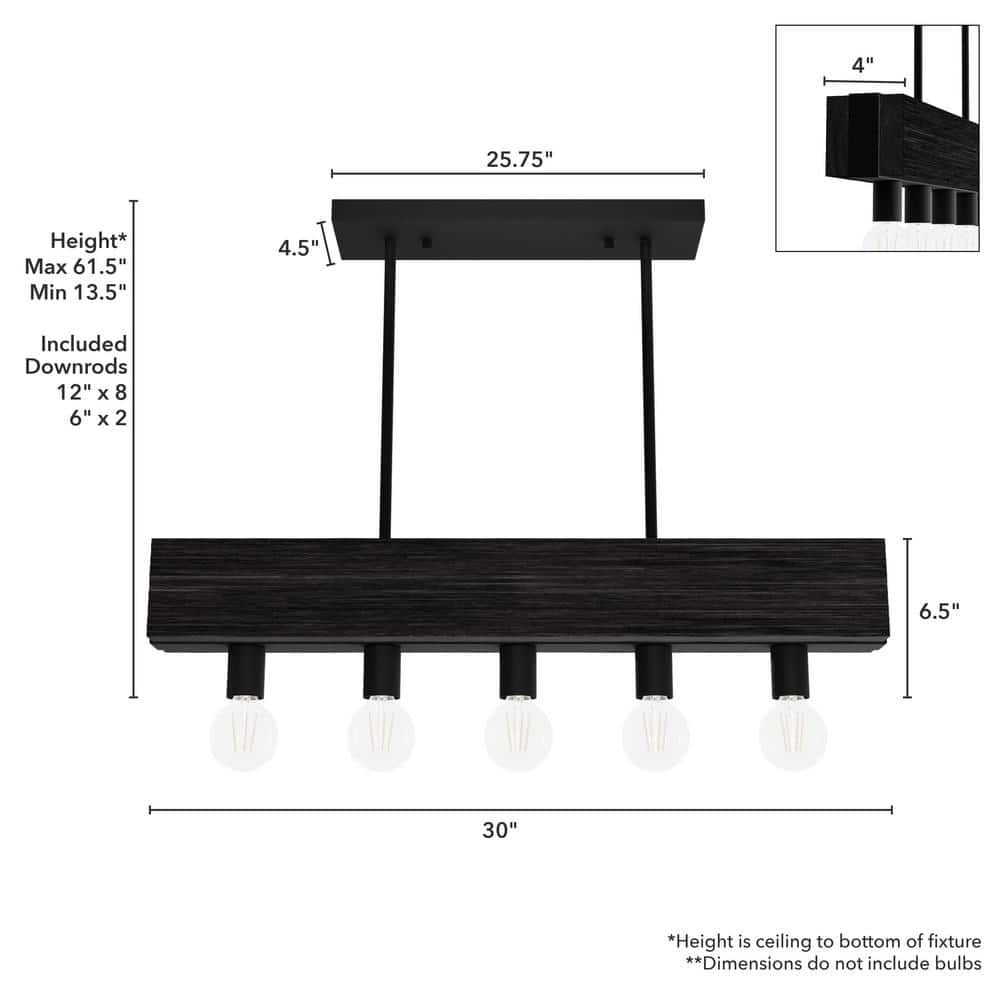 Black Iron and Ash 5-Light Linear Chandelier