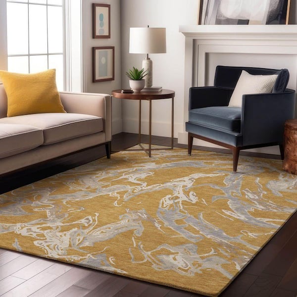 Mayfield Premium Machine Washable Abstract AMF1035 Gold 3 ft. x 5 ft. Area Rug