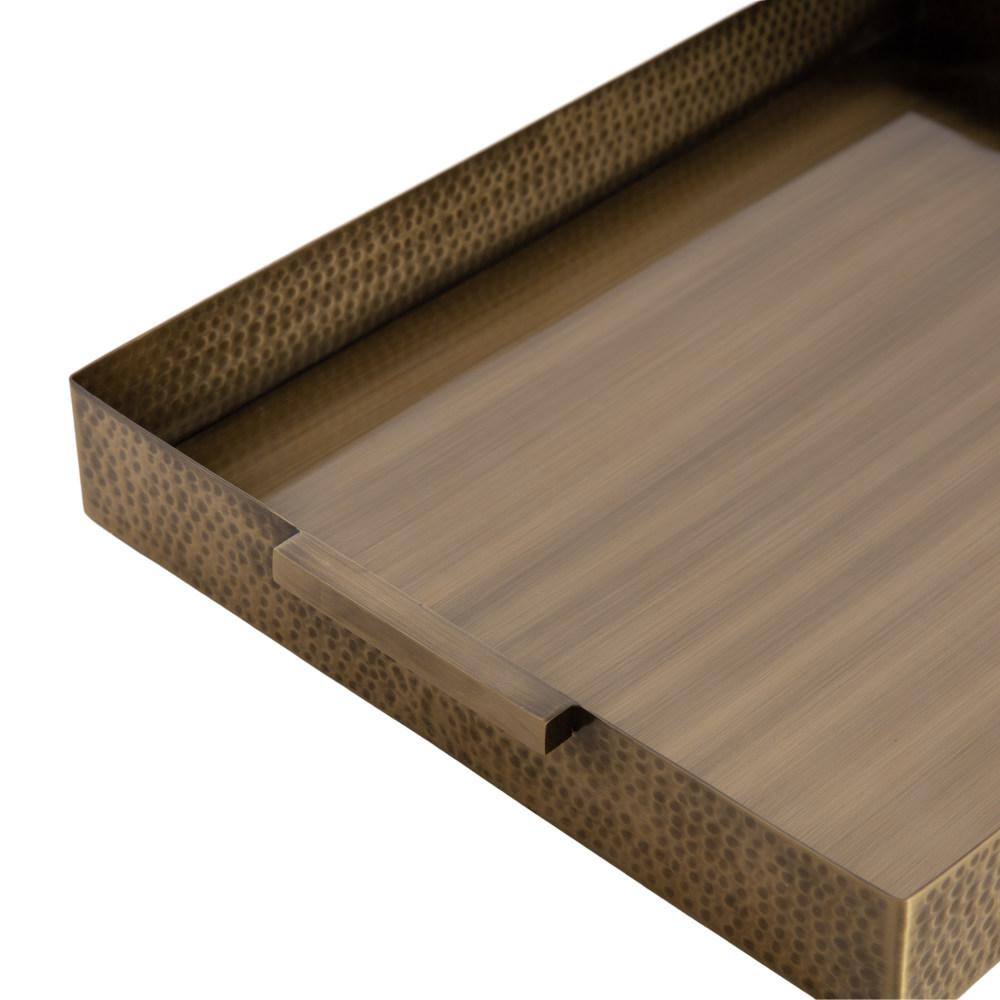 Samana Gold Hammered Metal Rectangular Tray with Minimalist Handles