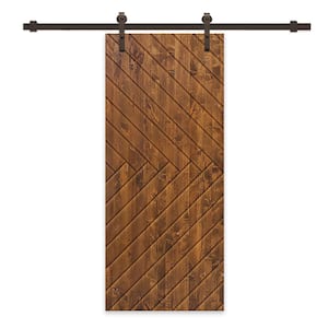 30 in. x 80 in. Walnut Stained Solid Wood Modern Interior Sliding Barn Door with Hardware Kit