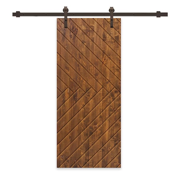 CALHOME 30 in. x 80 in. Walnut Stained Pine Wood Modern Interior Sliding Barn Door with Hardware Kit