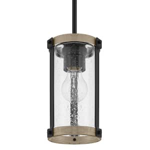 Richland 1-Light Grey Wood Finish Shaded Mini-Pendant with Clear Seedy Glass