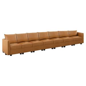 87.01 in. Modern Faux Leather 7-Seater Upholstered Sectional Sofa in. Caramel