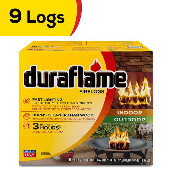 Duraflame Indoor/Outdoor 4.5lb Wax Log (9-Pack), 3 Hour Burn