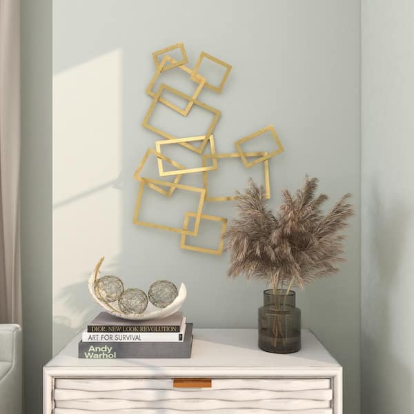 CosmoLiving by Cosmopolitan Metal Gold Geometric Wall Decor with Gold Frame  (Set of 3) 043134 - The Home Depot